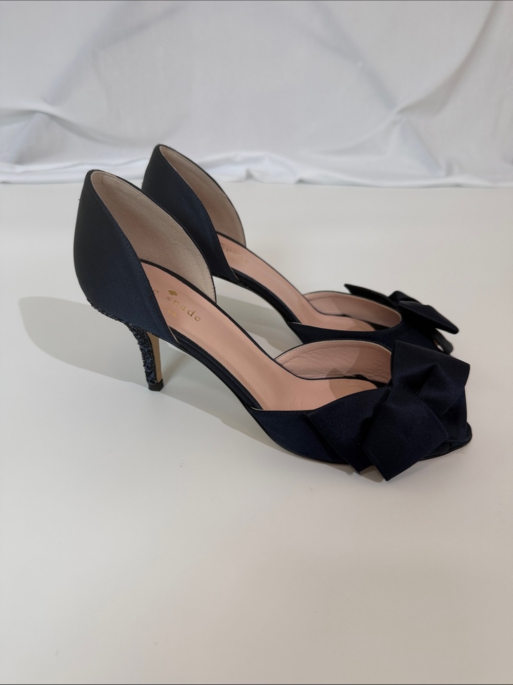 Kate Spade New York Sala D’Orsay Pumps Navy Satin Glitter Heel 7.5